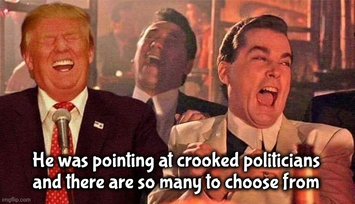 Trump good fellas laughing | He was pointing at crooked politicians and there are so many to choose from | image tagged in trump good fellas laughing | made w/ Imgflip meme maker
