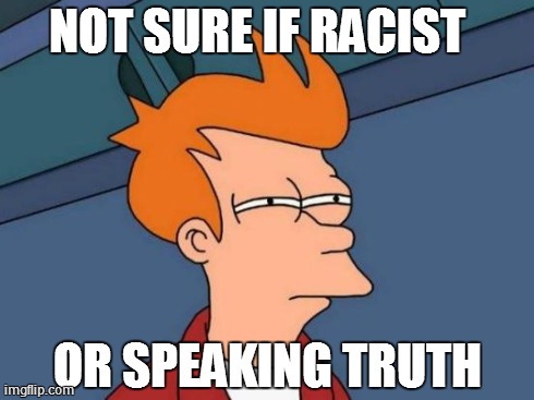 Futurama Fry Meme | NOT SURE IF RACIST 
 OR SPEAKING TRUTH | image tagged in memes,futurama fry | made w/ Imgflip meme maker