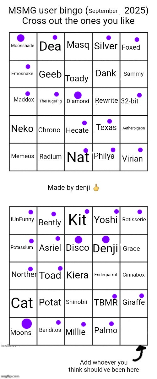 MSMG user bingo (September 2025) cross the one you like | image tagged in msmg user bingo september 2025 cross the one you like | made w/ Imgflip meme maker