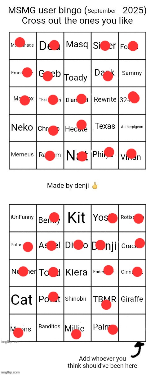 i dont even know who ts people are because i was taking break from september to december | image tagged in msmg user bingo september 2025 cross the one you like | made w/ Imgflip meme maker