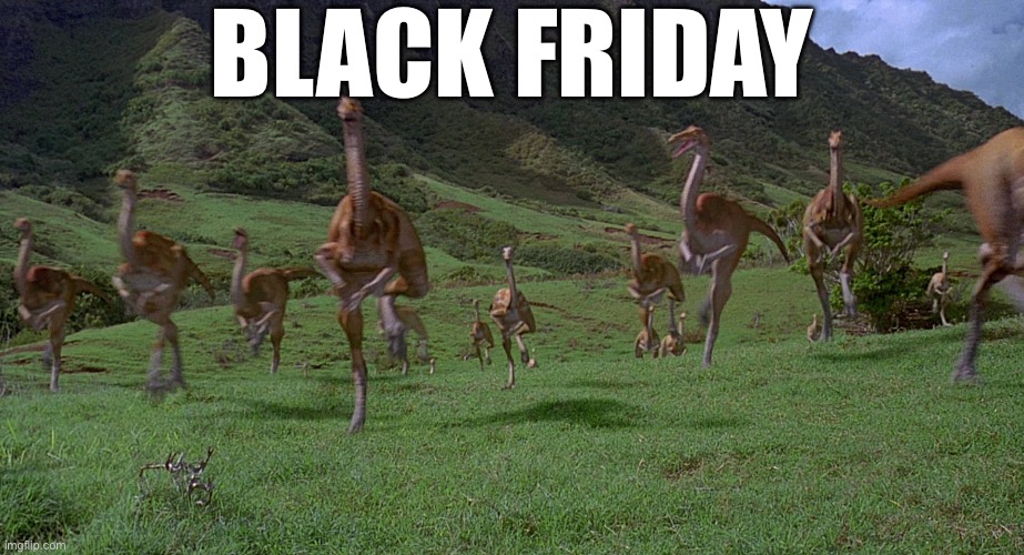 Gallimimus Stampede | BLACK FRIDAY | image tagged in gallimimus stampede,black friday,black friday at walmart,shopping,crappy memes | made w/ Imgflip meme maker