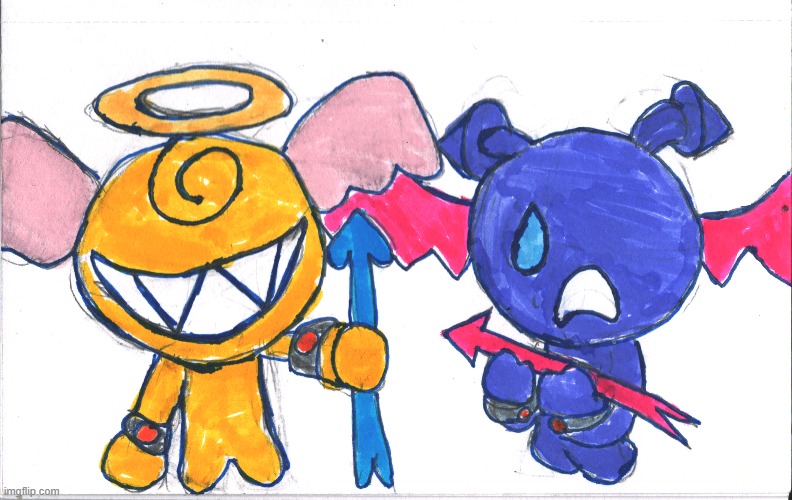 Some Quickdraw of Smiley and Weepy from Super Bust A Move I did on a notecard: | image tagged in random,fanart,sketch | made w/ Imgflip meme maker