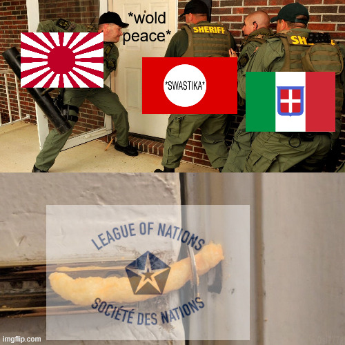 another LoN meme i drop | *wold peace* | image tagged in breaking down door | made w/ Imgflip meme maker