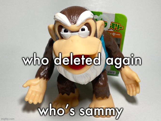 cranky kong | who deleted again; who’s sammy | image tagged in cranky kong | made w/ Imgflip meme maker