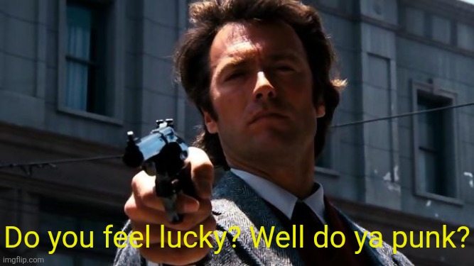 Do you feel lucky? | Do you feel lucky? Well do ya punk? | image tagged in do you feel lucky | made w/ Imgflip meme maker