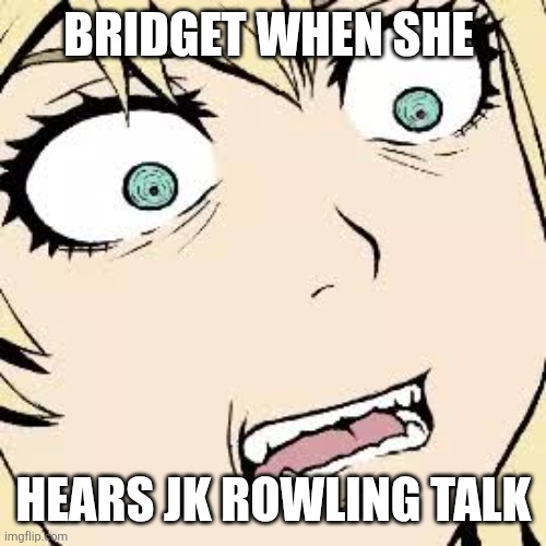 Shocked Bridget | Bridget when she; Hears JK Rowling talk | image tagged in shocked bridget | made w/ Imgflip meme maker