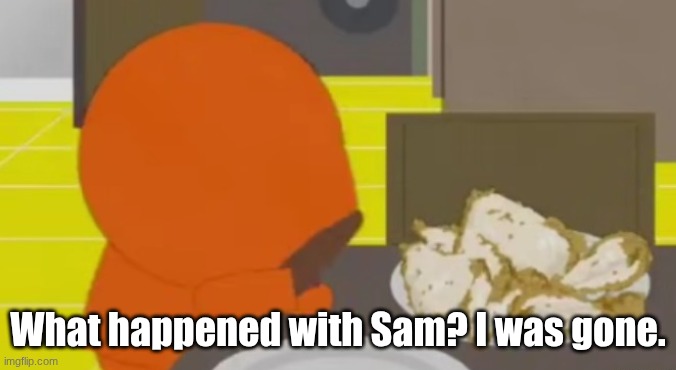 Her account is | What happened with Sam? I was gone. | image tagged in kenny crying over skinned fried chicken | made w/ Imgflip meme maker