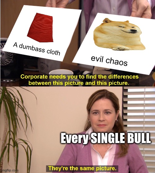 They're The Same Picture | A dumbass cloth; evil chaos; Every SINGLE BULL | image tagged in memes,they're the same picture | made w/ Imgflip meme maker