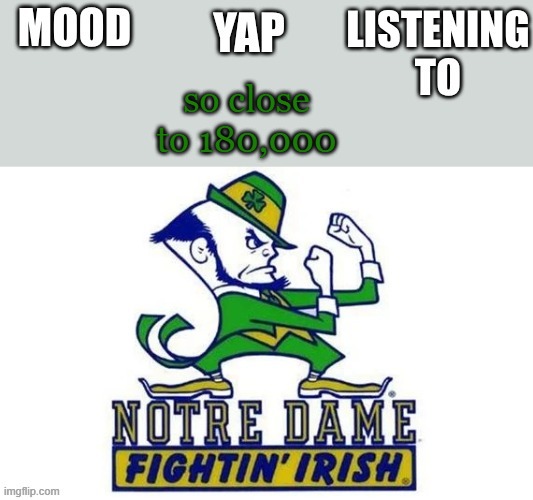 Notre_Dame_fan102's Second Announcement Temp | so close to 180,000 | image tagged in notre_dame_fan102's second announcement temp | made w/ Imgflip meme maker