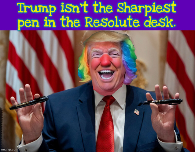 Trump is not the Sharpiest in the resolute desk | Trump isn't the Sharpiest pen in the Resolute desk. | image tagged in crump is not the sharpiest in the resolute desk,not the sharpest bulb in the drawer,maga moron | made w/ Imgflip meme maker