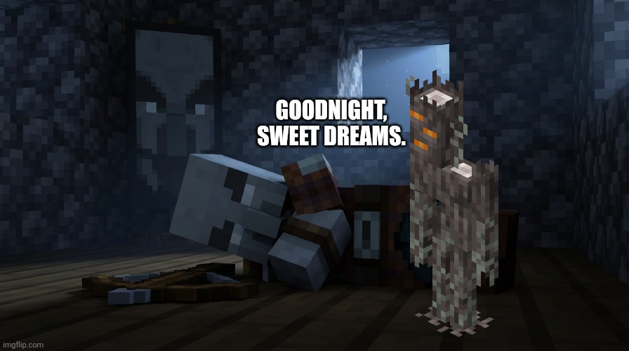 Pillager That Is An Illager Captain Sleeping | Goodnight, sweet dreams. | image tagged in pillager that is an illager captain sleeping | made w/ Imgflip meme maker