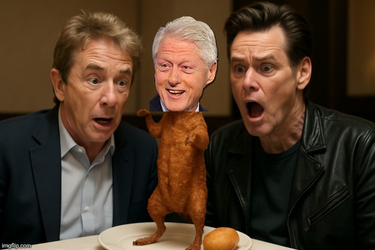 Jim Carrey and Martin Short with a fried rat | image tagged in jim carrey and martin short with a fried rat | made w/ Imgflip meme maker