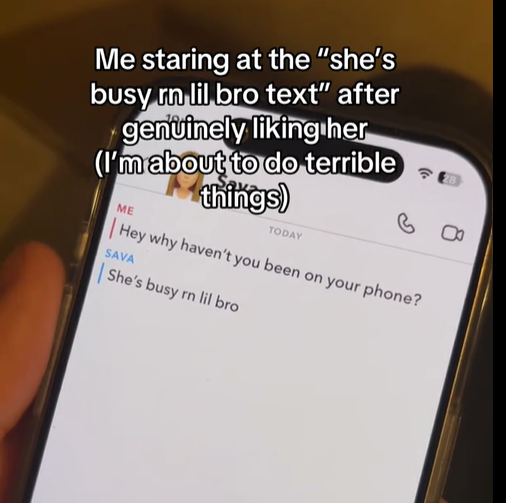 She's busy lil bro Blank Meme Template