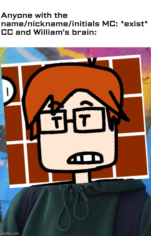 Male Cara | Anyone with the name/nickname/initials MC: *exist*
CC and William's brain: | image tagged in male cara | made w/ Imgflip meme maker