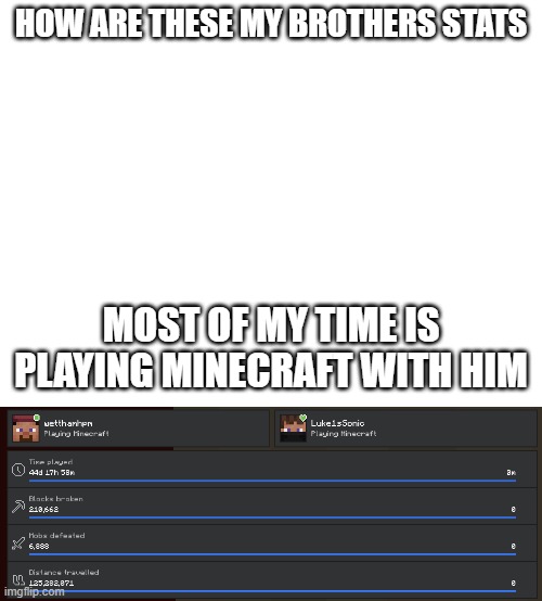 how | how are these my brothers stats; most of my time is playing minecraft with him | image tagged in minecraft | made w/ Imgflip meme maker