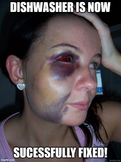 Keith Ellison Democrat wife beater | dishwasher is now sucessfully fixed! | image tagged in keith ellison democrat wife beater | made w/ Imgflip meme maker