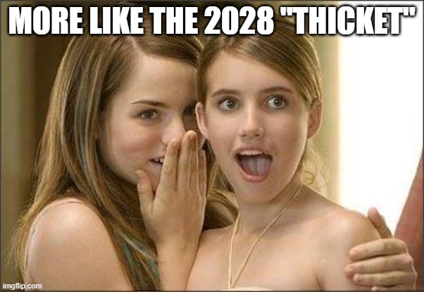 Girls gossiping | more like the 2028 "thicket" | image tagged in girls gossiping | made w/ Imgflip meme maker
