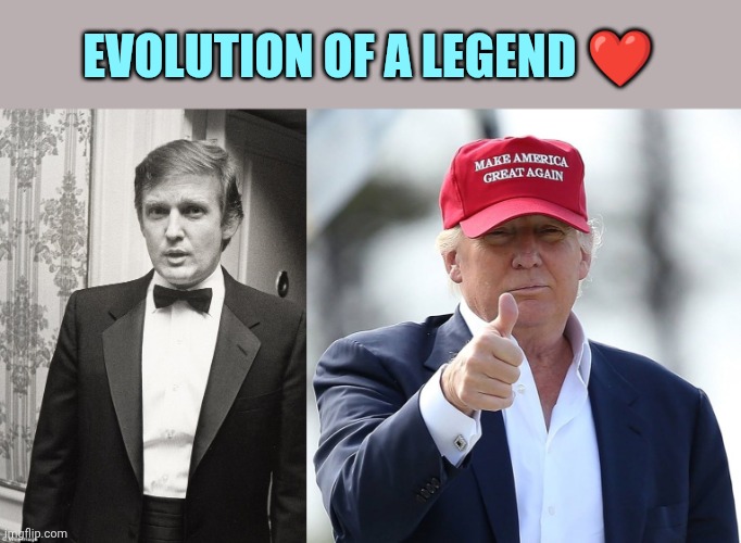 Legend ❤️ | Evolution of a legend ❤️ | image tagged in young donald trump,donald trump maga hat | made w/ Imgflip meme maker