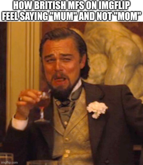 This applies to other sites too ngl | How British mfs on imgflip feel saying "mum" and not "mom" | image tagged in memes,laughing leo,mom,parents,british,leonardo dicaprio cheers | made w/ Imgflip meme maker