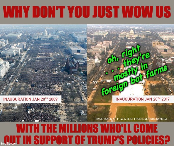 Salty about No Kings? Go read Article 1 of the Bill of Rights. We'll wait. | why don't you just wow us with the millions who'll come out in support of Trump's policies? oh, right . . . they're mostly in foreign bot fa | image tagged in no kings,american,politics,citizenship,idiocracy,constitution | made w/ Imgflip meme maker