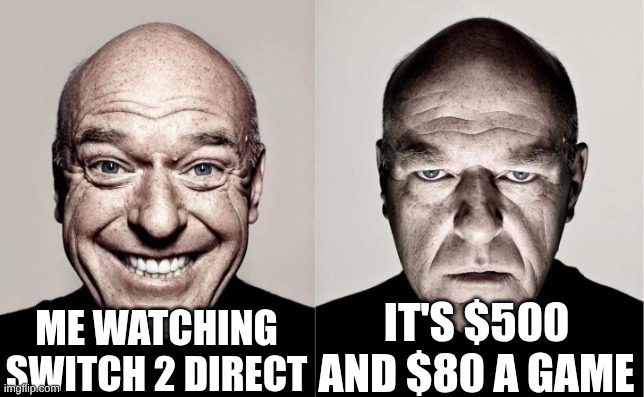 "Thanks Nintendo" -Shortcat | Me watching switch 2 direct; it's $500 and $80 a game | image tagged in hank | made w/ Imgflip meme maker