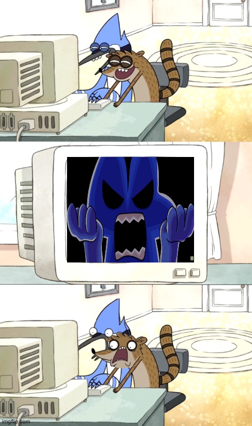 Imaging showing this in your Computer | image tagged in moredecai and rigby surfing the web,bfdi,onaf algebra asylum | made w/ Imgflip meme maker