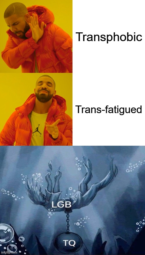 It turns out that when you repeatedly try to encroach on people's lives, they get really sick of you. Who would've thought? | Transphobic; Trans-fatigued | image tagged in memes,drake hotline bling,transgender,fatigue,lgbtq | made w/ Imgflip meme maker