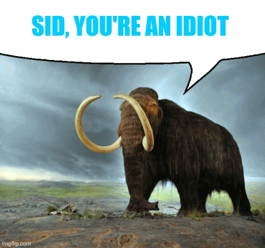 Manfred in ice age be like: | Sid, you're an idiot | image tagged in mastodon says | made w/ Imgflip meme maker