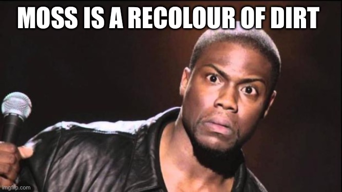 How have I not noticed this | Moss is a recolour of dirt | image tagged in kevin heart idiot | made w/ Imgflip meme maker