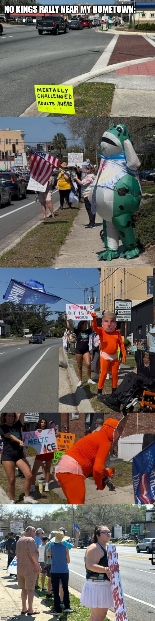 Love that sign!  I can't make this up! | No Kings rally near my hometown: | image tagged in no kings,rally,leftists,liberals,democrats | made w/ Imgflip meme maker