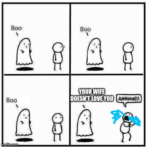 Ghost Boo | Your wife doesn't love you | image tagged in ghost boo | made w/ Imgflip meme maker