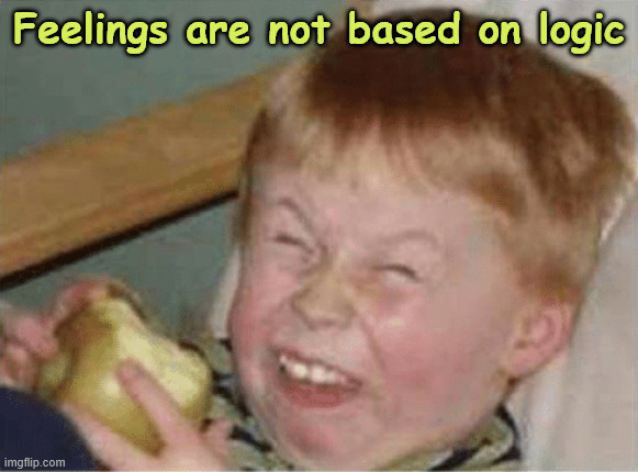 sour apple | Feelings are not based on logic | image tagged in sour apple | made w/ Imgflip meme maker