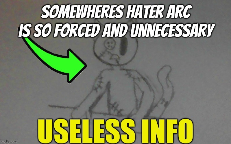 I hate to be rude but please stop. it physically makes me cringe. | somewheres hater arc is so forced and unnecessary | image tagged in puffy useless info | made w/ Imgflip meme maker