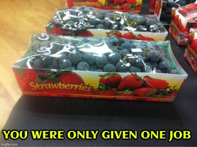 Those aren't strawberries fool | You were only given one job | image tagged in you had one job,epic fail,strawberries,duhhh dumbass,blueberry,do you are have stupid | made w/ Imgflip meme maker