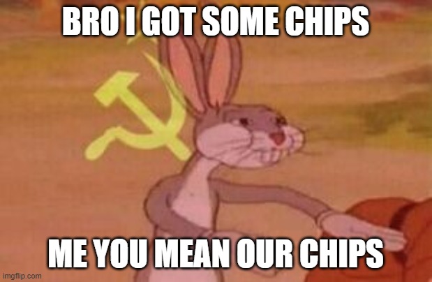 our chips | bro i got some chips; me you mean our chips | image tagged in our | made w/ Imgflip meme maker