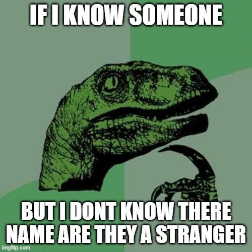 Philosoraptor | if i know someone; but i dont know there name are they a stranger | image tagged in memes,philosoraptor | made w/ Imgflip meme maker