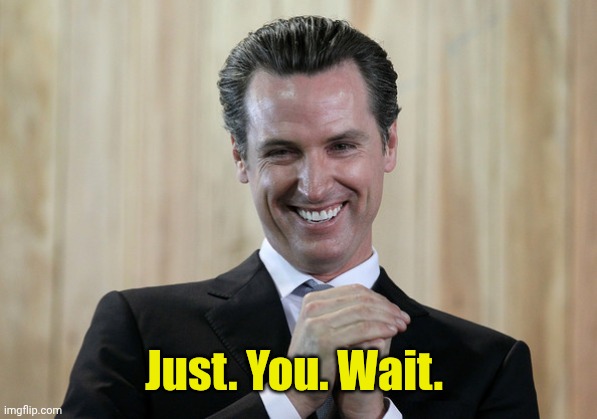 Scheming Gavin Newsom  | Just. You. Wait. | image tagged in scheming gavin newsom | made w/ Imgflip meme maker