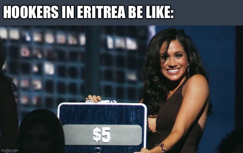 Meghan Markel Deal or No deal | Hookers in Eritrea be like: | image tagged in meghan markel deal or no deal,hookers,hooker | made w/ Imgflip meme maker
