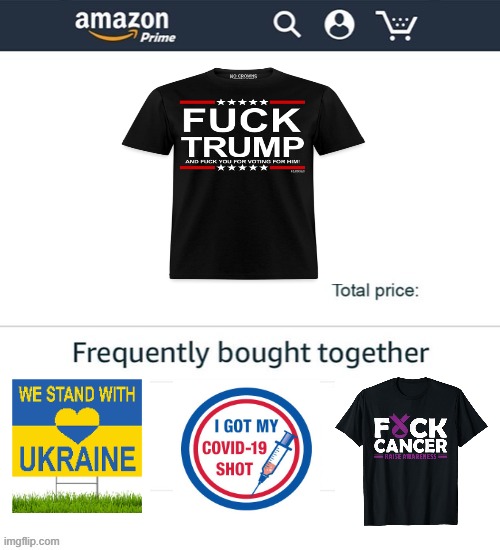 The amazon package for the Trump deranged boomer | image tagged in frequently brought together,trump,bill gates loves vaccines | made w/ Imgflip meme maker