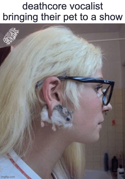 deathcore vocalist and their pet | deathcore vocalist bringing their pet to a show | image tagged in deathcore,metal | made w/ Imgflip meme maker