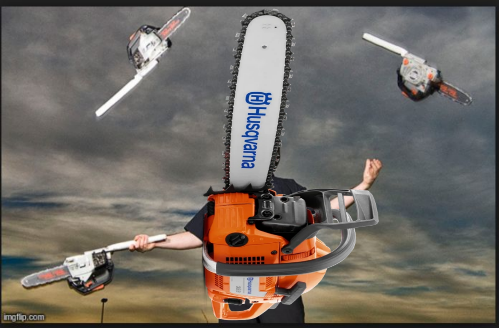 Chainsaw juggling chainsaws Blank Meme Template