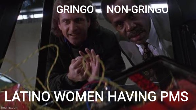 El Estúpido | Gringo     non-gringo; Latino women having PMS | image tagged in lethal weapon 2 bomb defuse,latino,woman,pms,dangerous | made w/ Imgflip meme maker