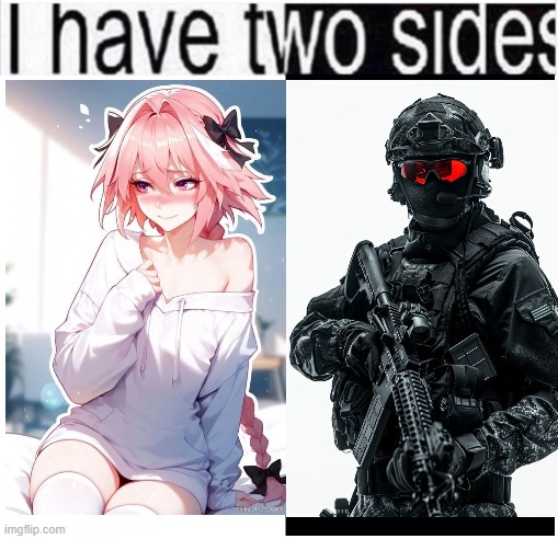 i have two sides | image tagged in i have two sides | made w/ Imgflip meme maker
