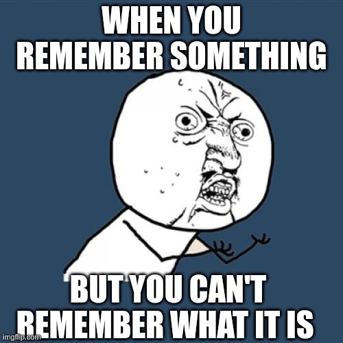 Can we all agree on this? | when you remember something; but you can't remember what it is | image tagged in memes,y u no,dark humor,relatable | made w/ Imgflip meme maker