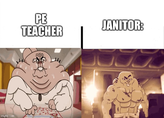 buff richard | janitor:; pe
 teacher | image tagged in teacher's copy | made w/ Imgflip meme maker