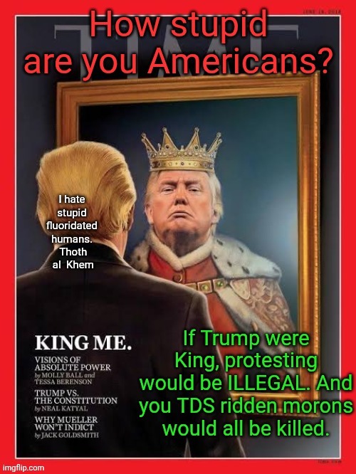 If Trump were truly King | image tagged in protesters would be in prison,protesting would be illegal,fluoridated people are stupid,sodium fluoride and tap water in the us | made w/ Imgflip meme maker