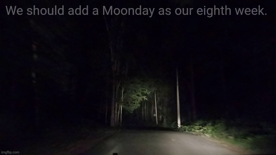 __eepy __rest | We should add a Moonday as our eighth week. | image tagged in creepy forest | made w/ Imgflip meme maker