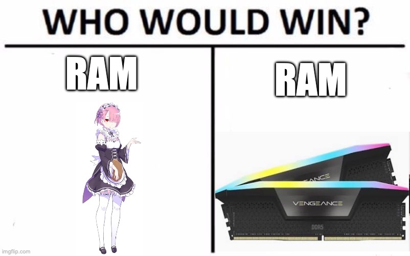 Who Would Win? Meme | ram; ram | image tagged in memes,who would win,re zero,funny,funny memes,lol so funny | made w/ Imgflip meme maker