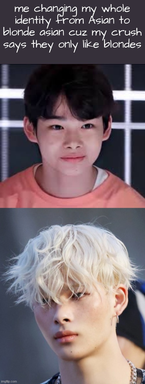 whole glow-up. regrets life choices when getting rejected | me changing my whole identity from Asian to blonde asian cuz my crush says they only like blondes | image tagged in why | made w/ Imgflip meme maker