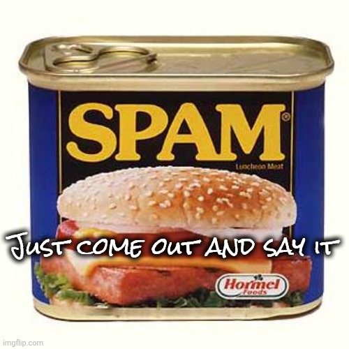 spam | Just come out and say it | image tagged in spam | made w/ Imgflip meme maker